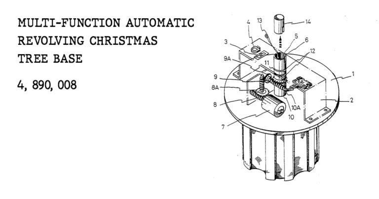 Disegno brevettuale di una base rotante per albero di Natale